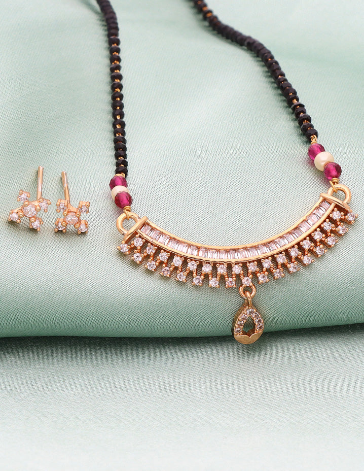 Zirconia Rose Gold Black Bead Mangalsutra