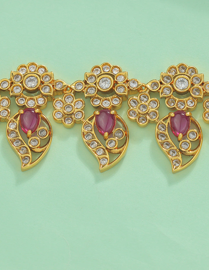 Designer Zircoina Mango Shape Chain Vaddanam
