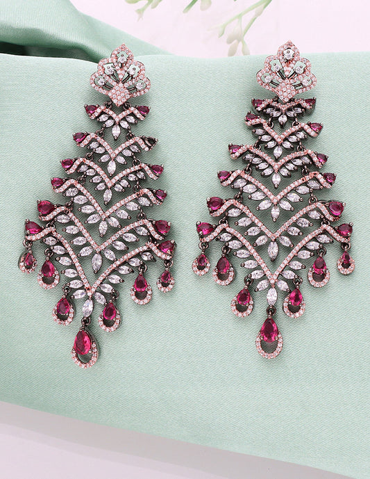 Designer Zirconia BlackRose Polish Dangler Earrings