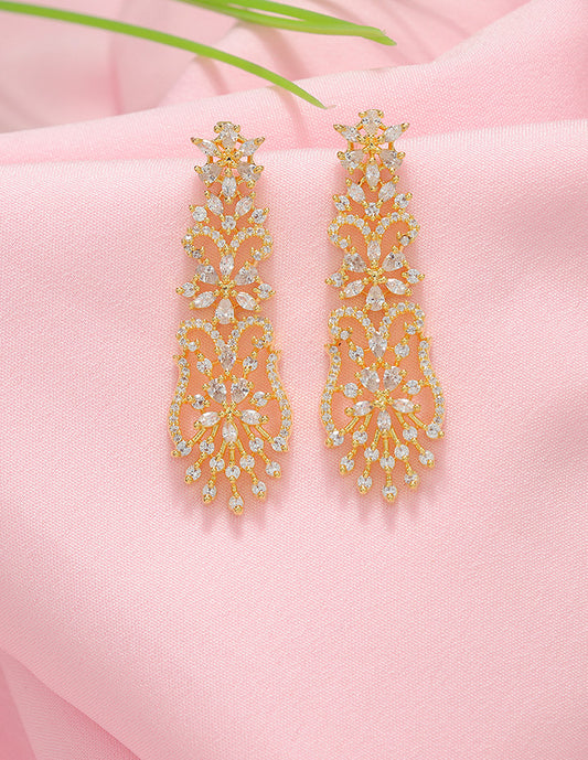 Designer Zirconia Floral Cascade Sparkle Earrings