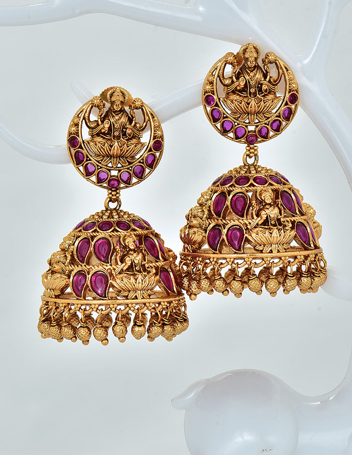 Designer Antique Kempu Jhumka Earrings