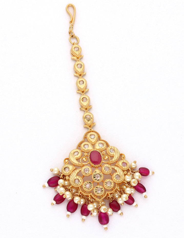 Kempu Zirconia Stone Maang Tikka