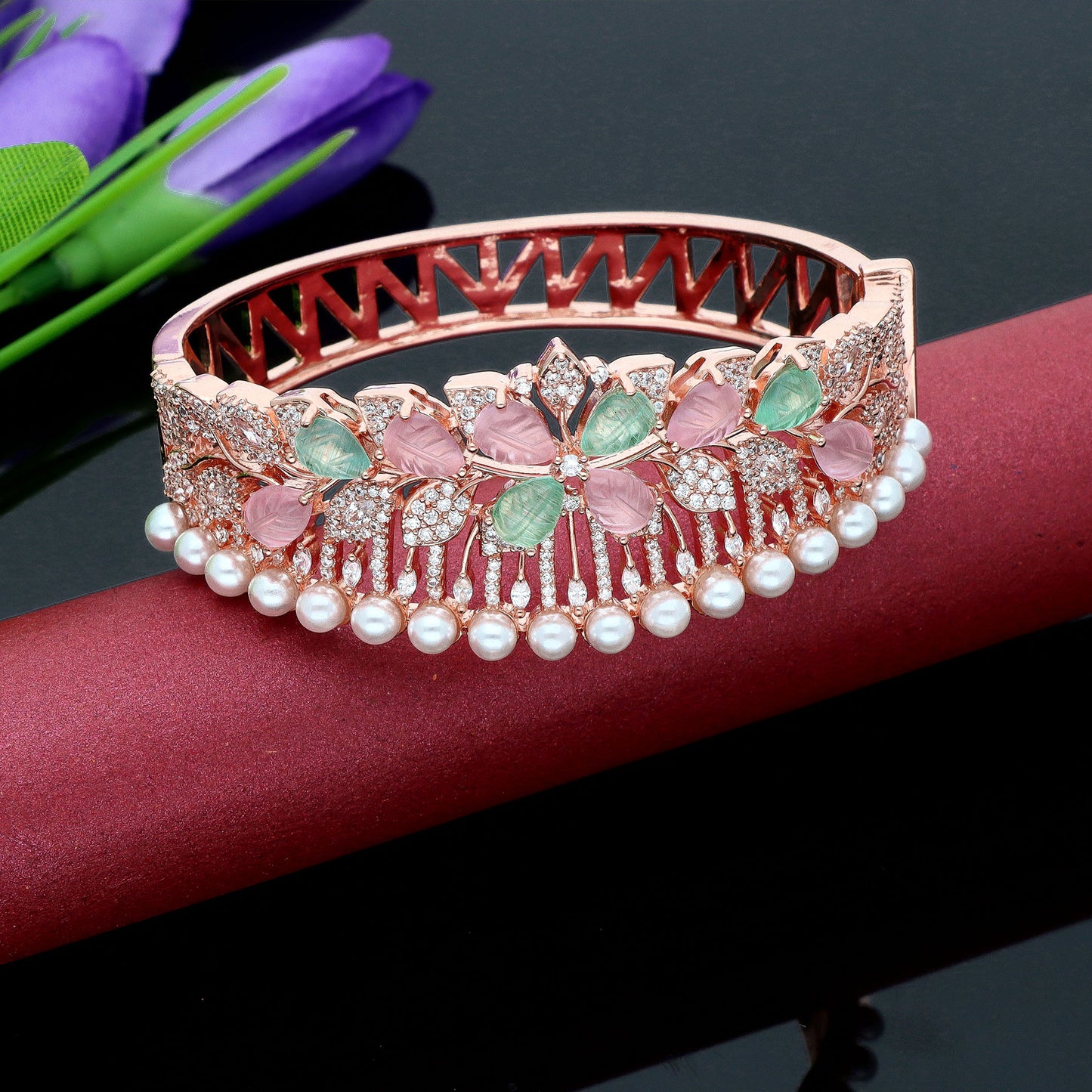 Zirconia Rose Gold Polish Kada Bracelet