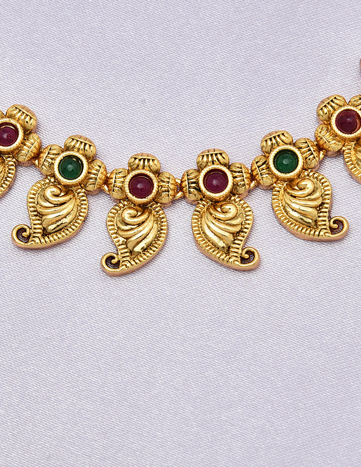 Designer Matt Mango Shape Ruby and Emerald Necklace Set