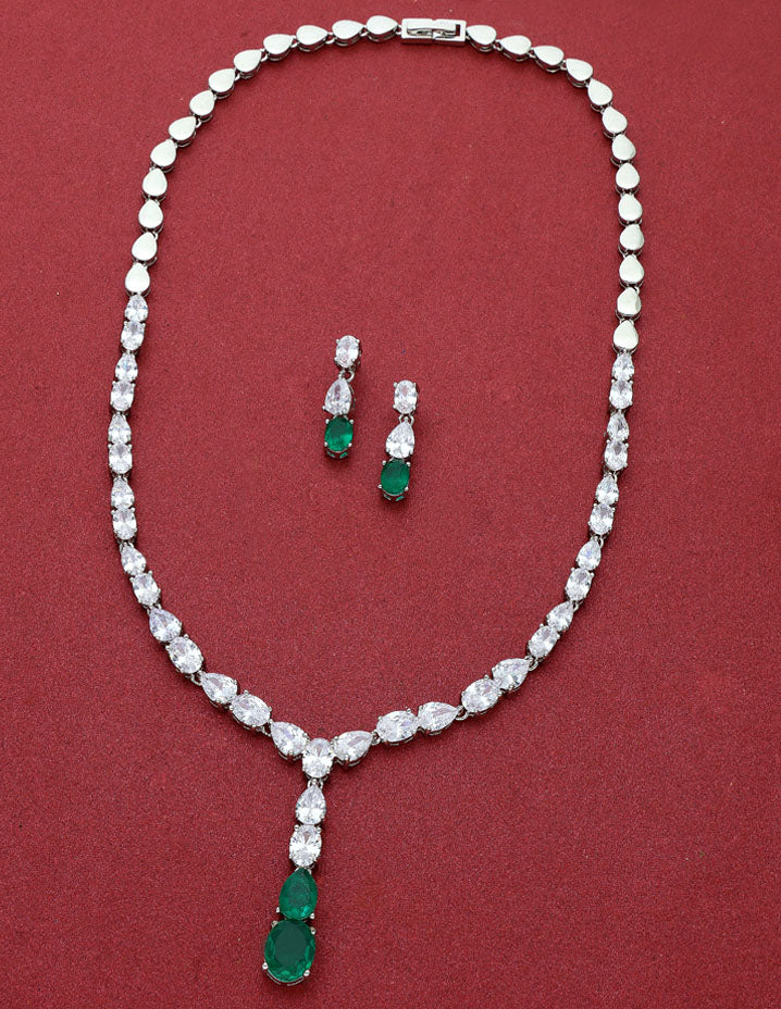 Rhodium Polish Zirconia Necklace Set