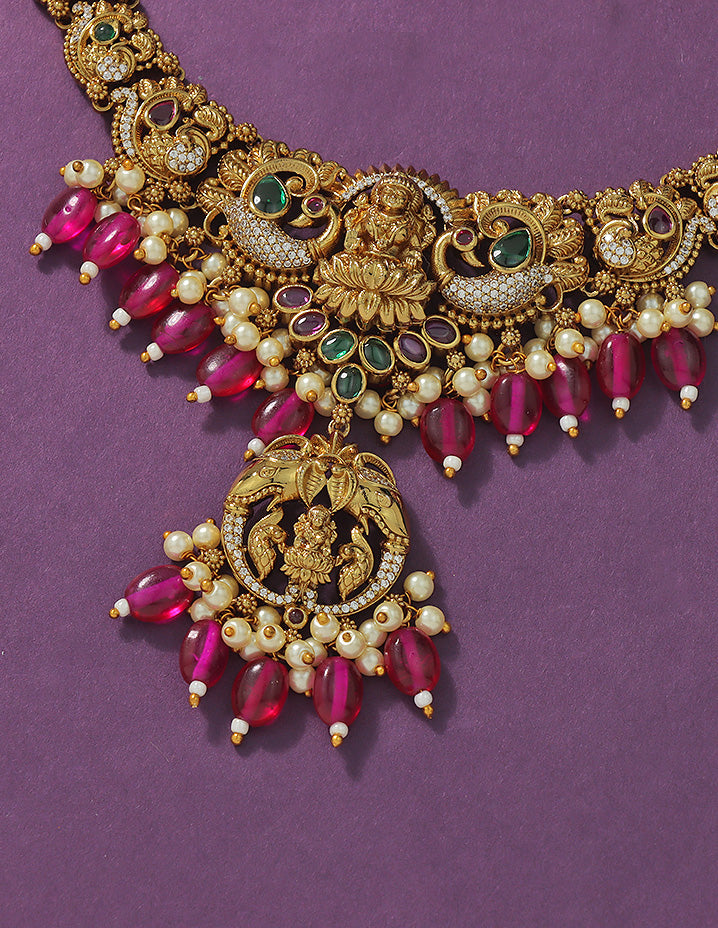 Designer Lakshmi Devi Ruby Matt Kempu Necklace Set