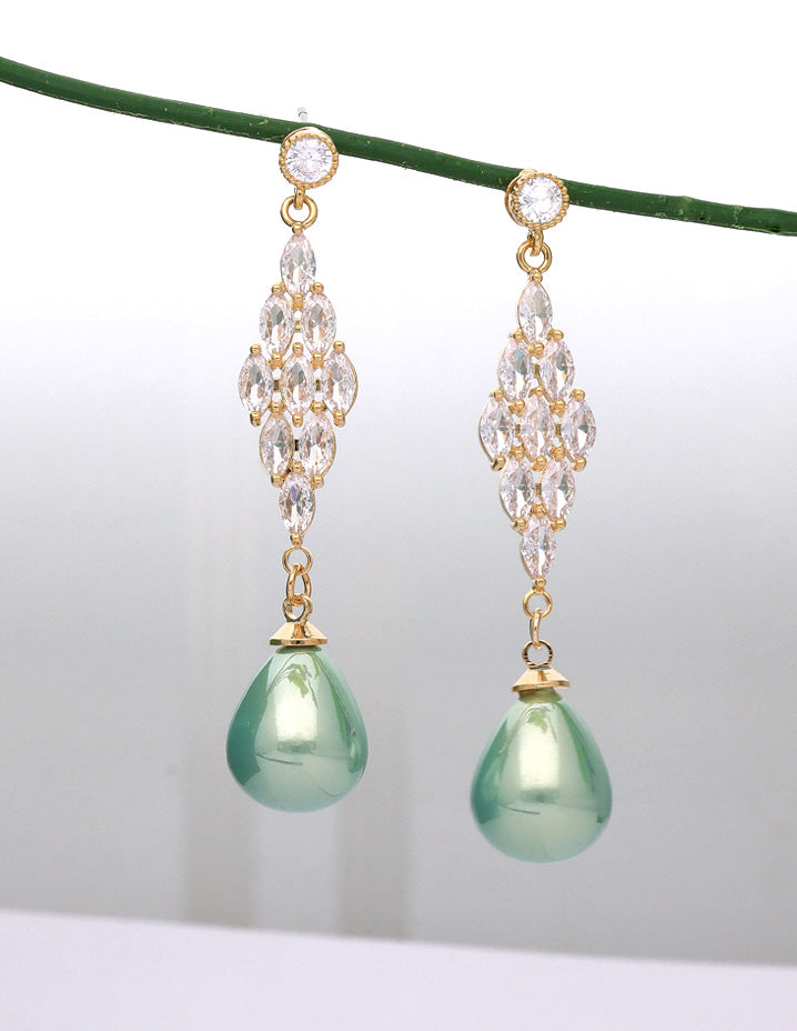 Zirconia Gold Polish Dangler Beads Drop Earrings