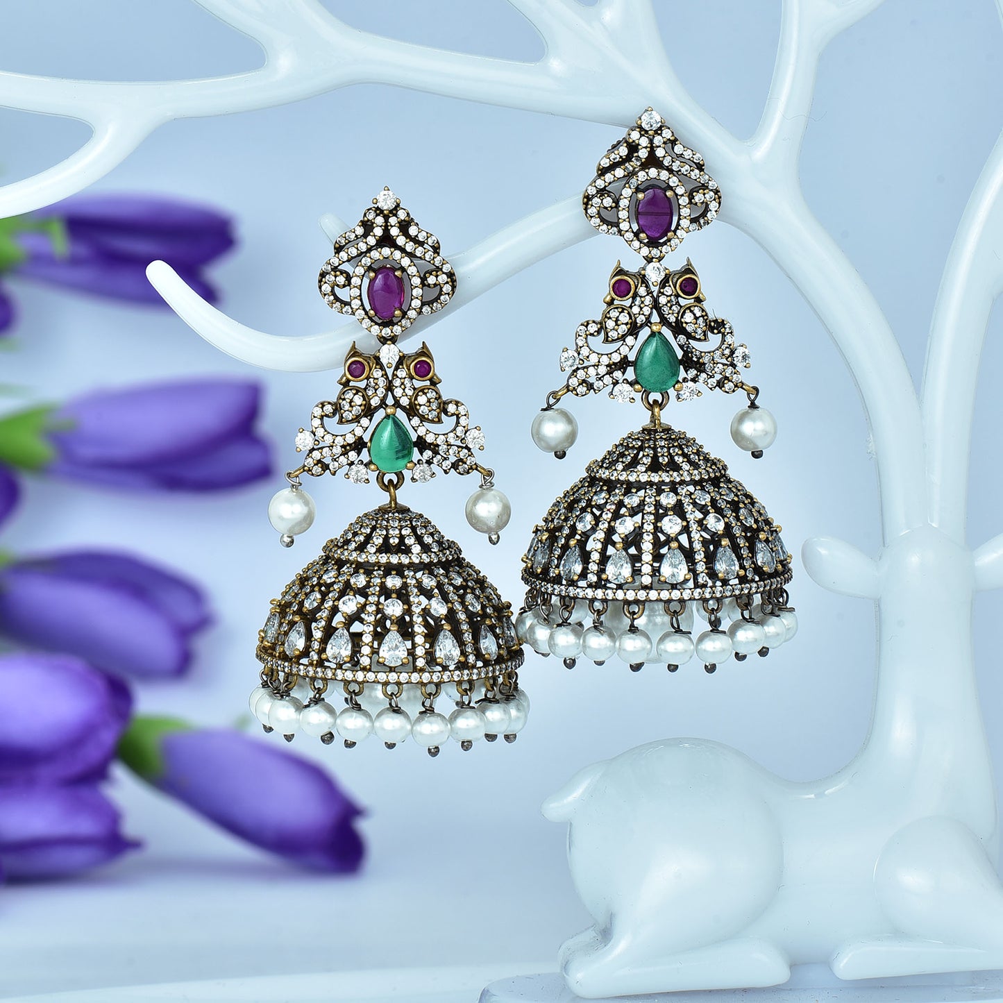 Zirconia Victorian Jhumka Earrings