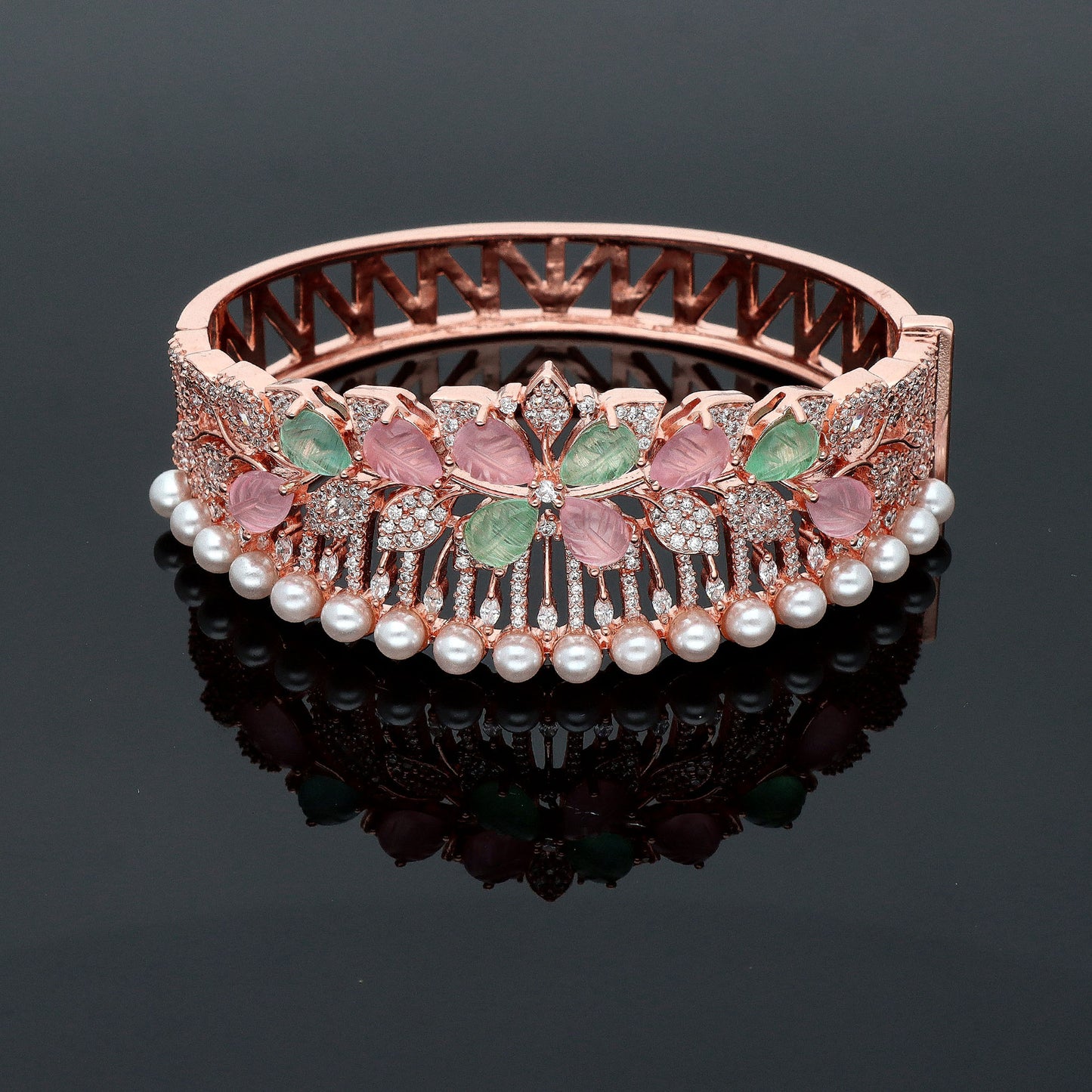 Zirconia Rose Gold Polish Kada Bracelet