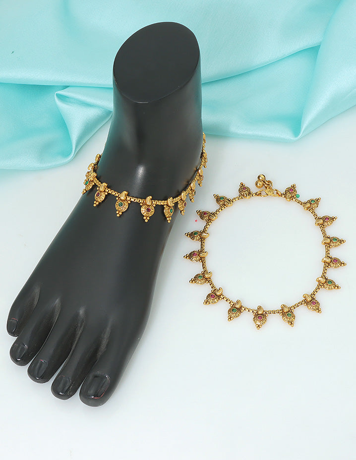 Designer Divine Lotus Antique Kempu Anklets