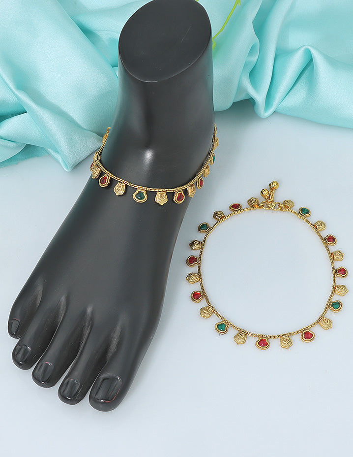 Designer Elegant Drop Multicolor Stone Anklets