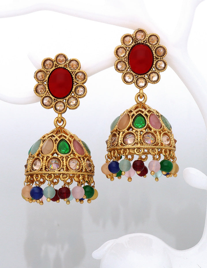 Designer Multicolor Gold Polish Fancy Jhumka Earrings
