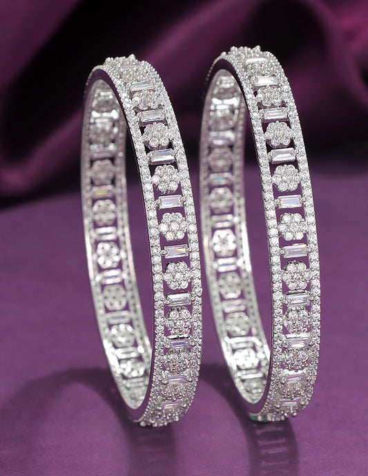 Designer Zirconia Rhodium Sparkle Stack Bangles