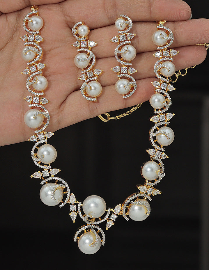 Designer Zirconia Pearl Whirl Elegance Necklace Set