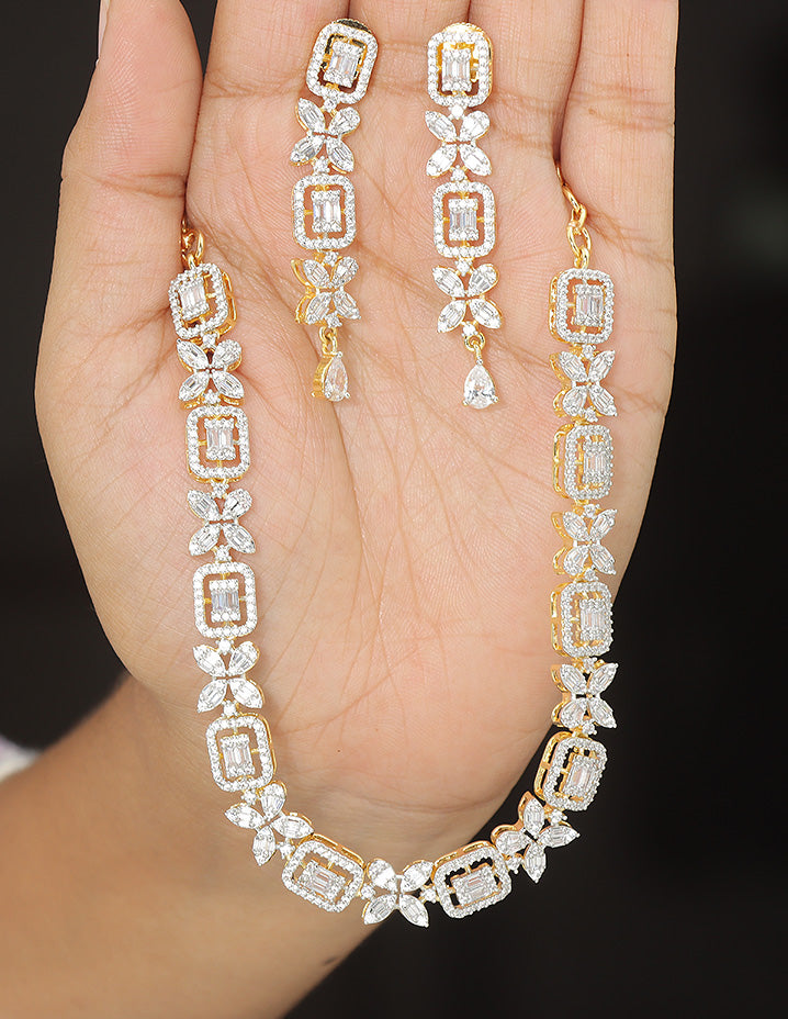 Designer Zirconia Crystal Gardenia Elegance Necklace Set