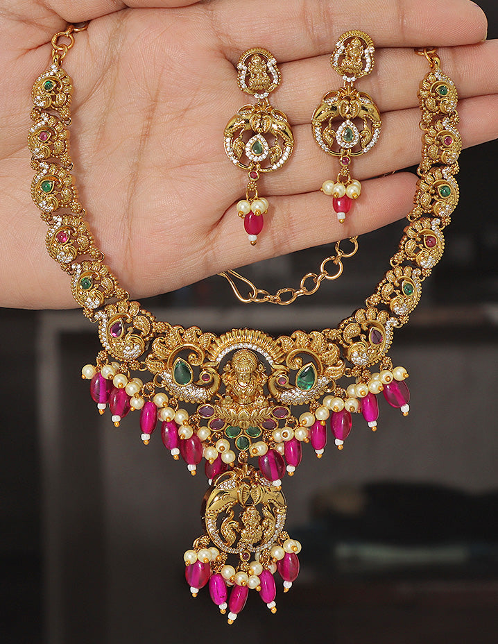 Designer Lakshmi Devi Ruby Matt Kempu Necklace Set