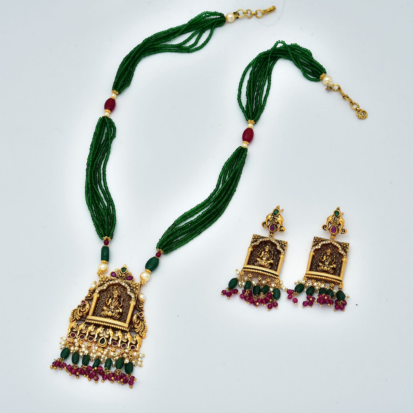 Temple Lakshmi devi Multilayered Crystals Chain Pendant