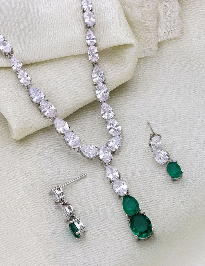 Rhodium Polish Zirconia Necklace Set