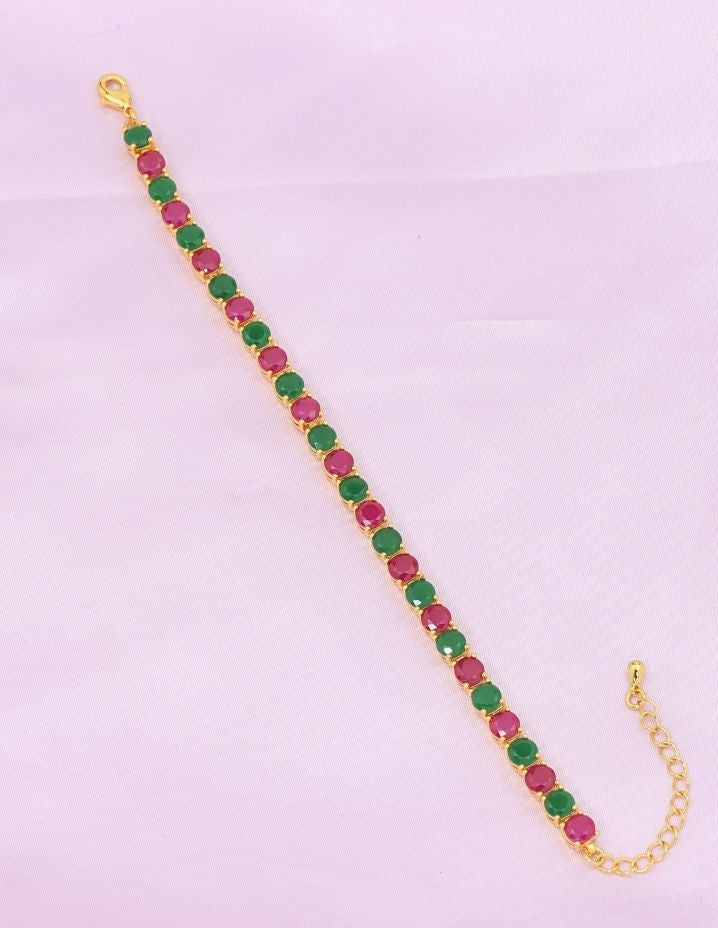 Designer Gold Chain Ruby Emerald Bracelet