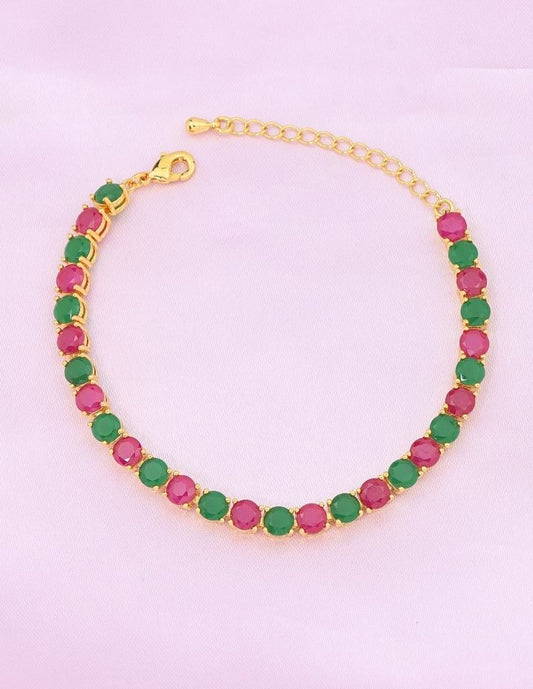 Designer Gold Chain Ruby Emerald Bracelet