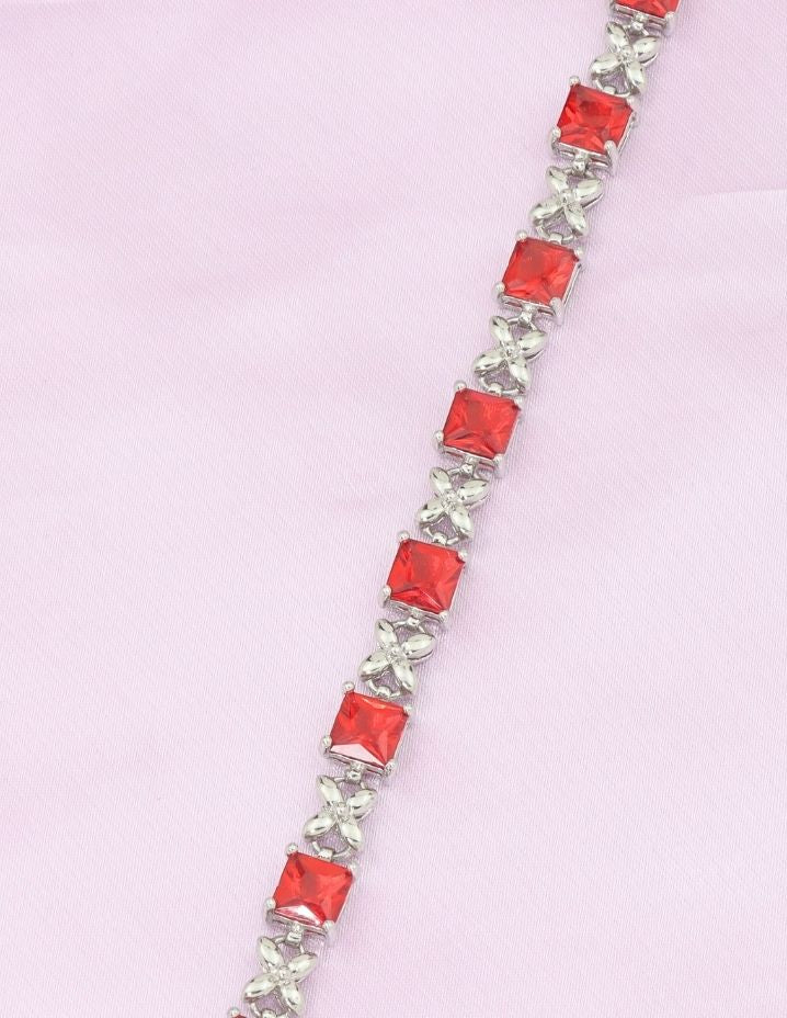 Designer Rhodium Chain Ruby Bracelet
