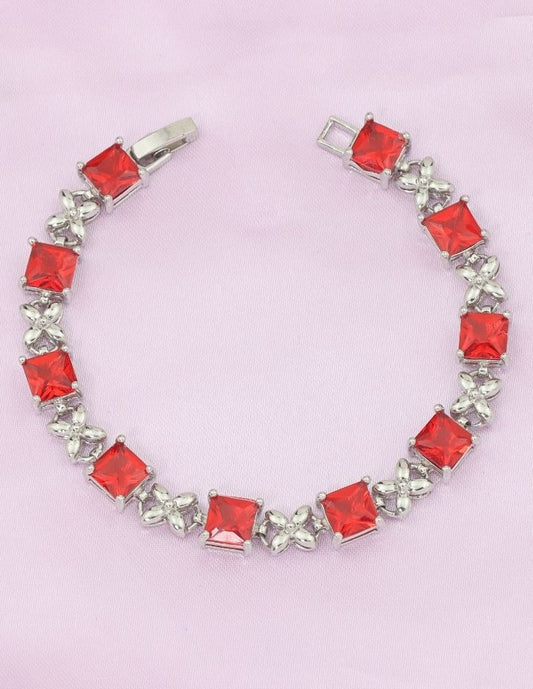 Designer Rhodium Chain Ruby Bracelet