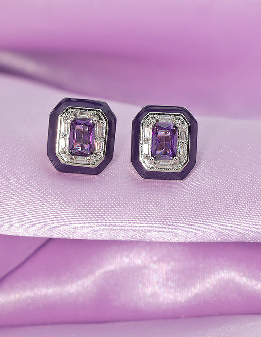 Designer Black Frame Amethyst Crystal Stud Earrings