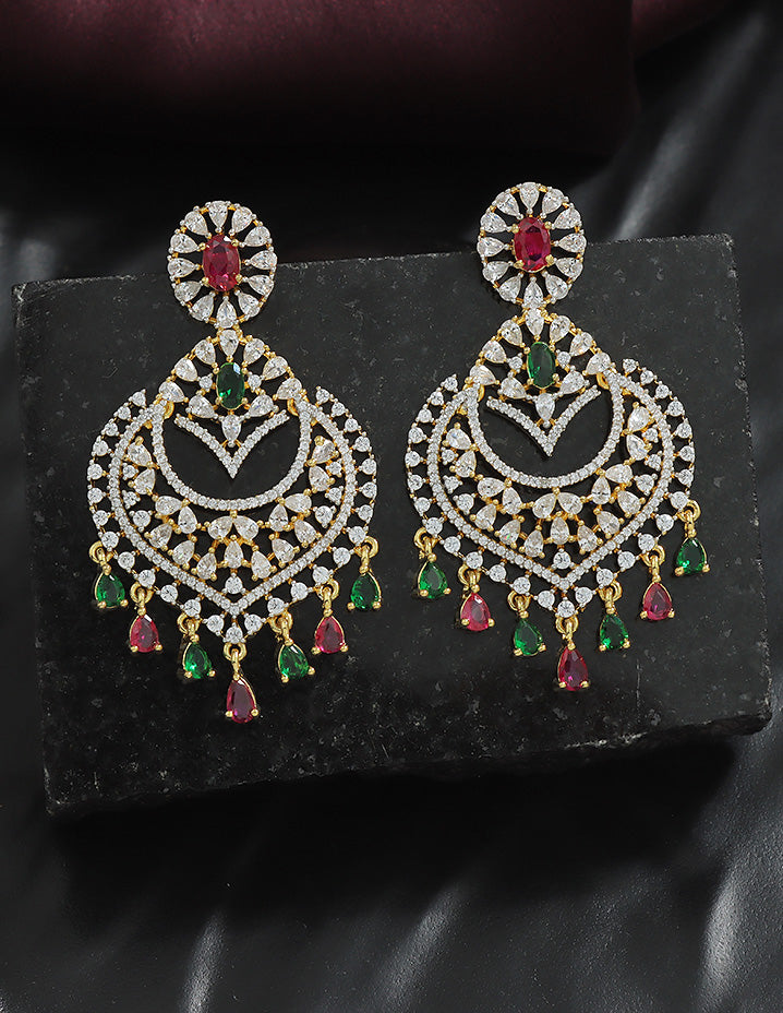 Designer Zirconia Halo Chandbali Earrings
