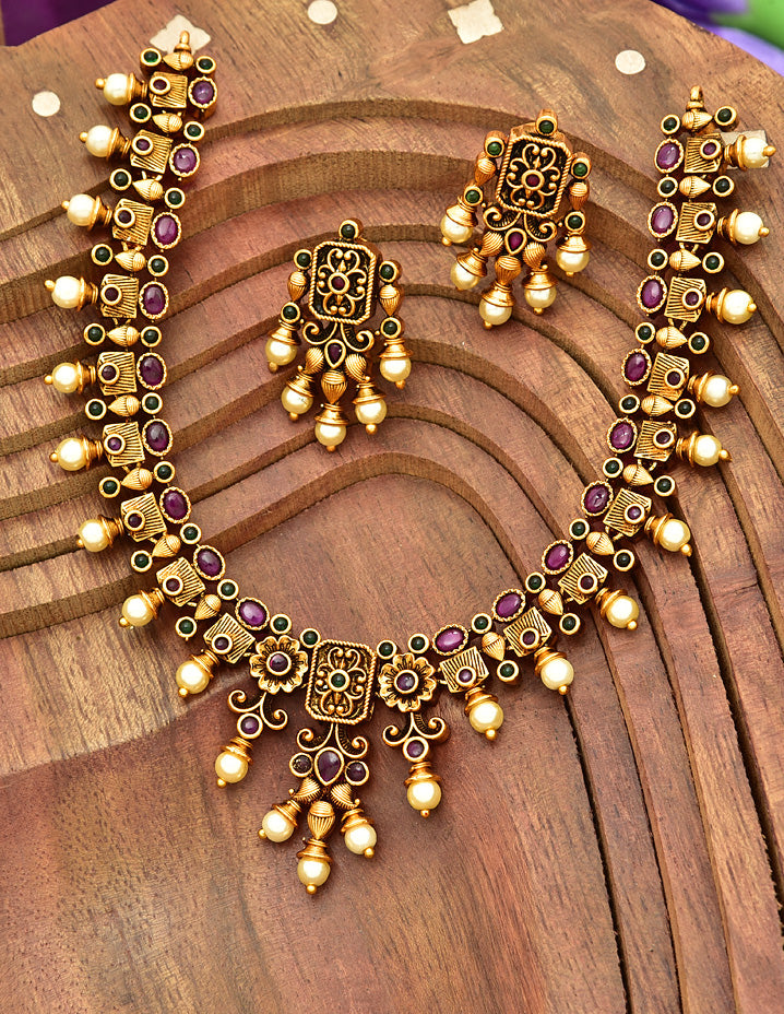 Antique Kempu Necklace Set 127937