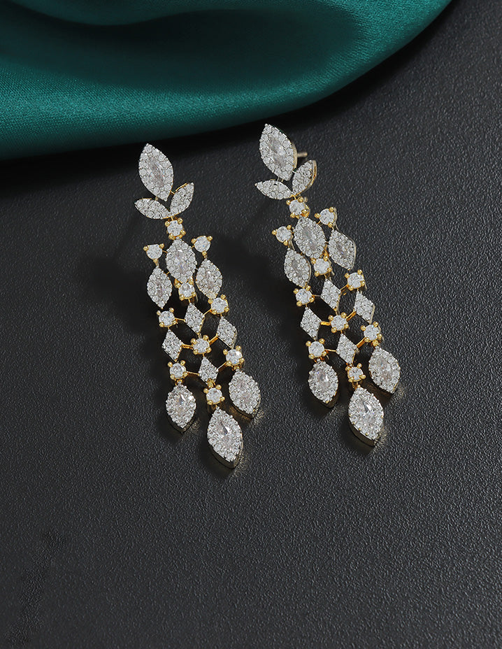 Designer Zirconia Floral Cascade Sparkle Earrings