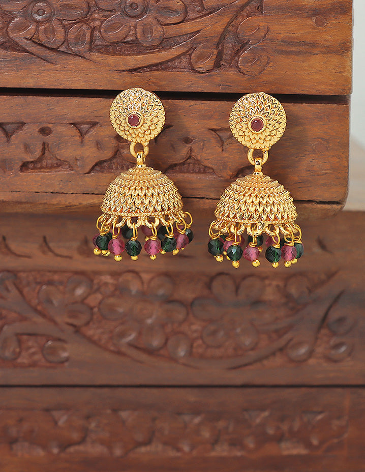 Designer Ruby and Emerald Jhumka Earrings