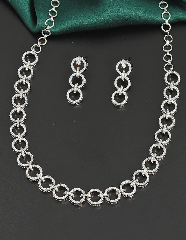 Designer Rhodium Polish Zirconia Necklace Set