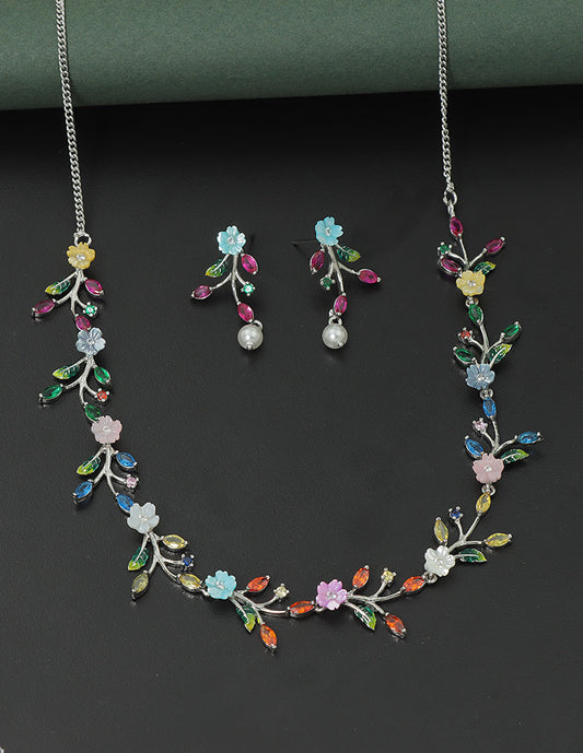 Designer Zirconia Garden Glow Multi-Stone Necklace Set