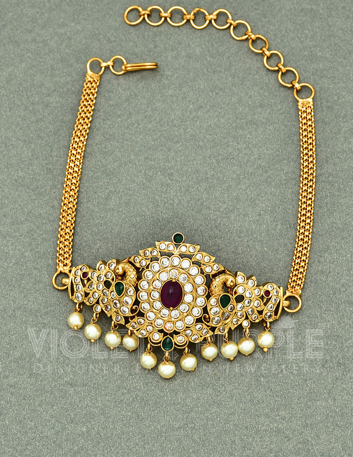 Gold Polish Peacock Design Chain Baju Band