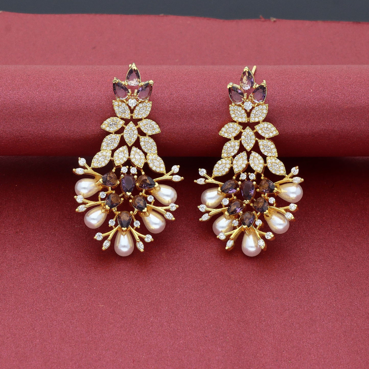 Zirconia Gold Polish Ruby Stone Dangler Earrings