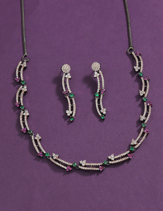 Designer BlackRose Polish Zirconia Necklace Set