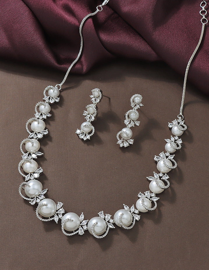 Designer Zirconia Pearl Whirl Elegance Necklace Set
