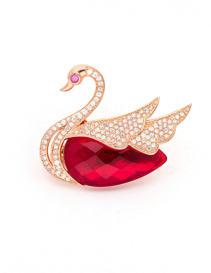 Zircon Carat Polish Ruby Stone Swan Saree Pin