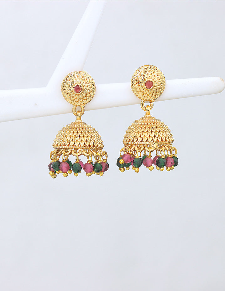 Designer Ruby and Emerald Jhumka Earrings