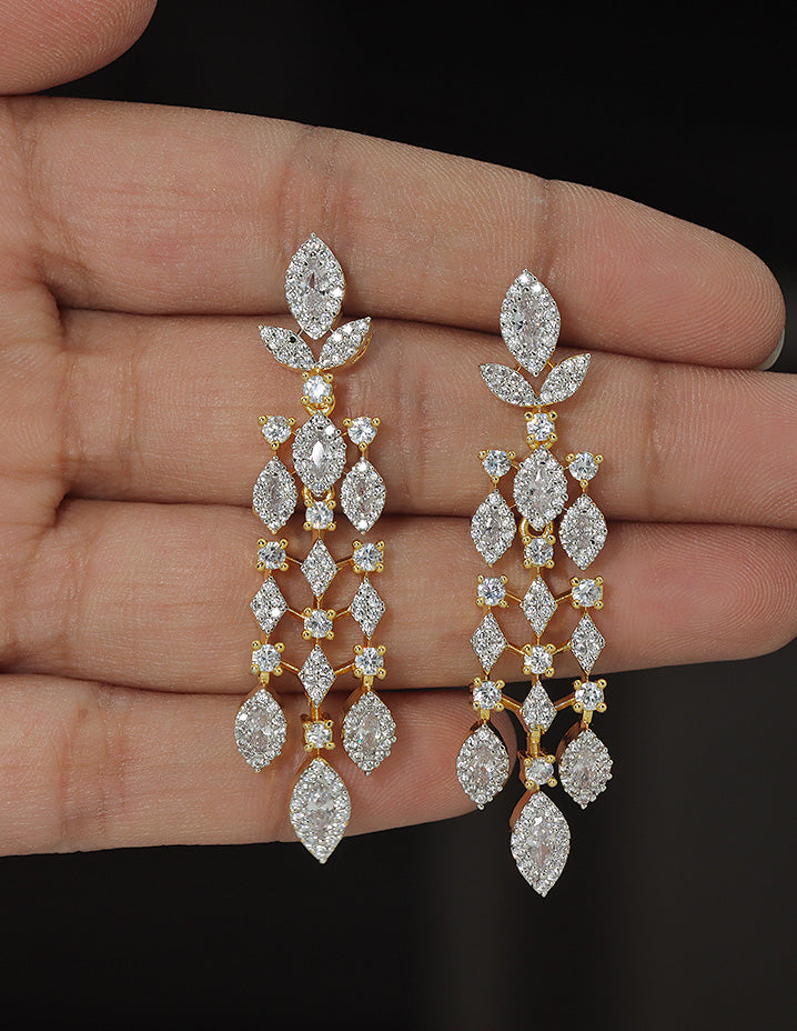 Designer Zirconia Floral Cascade Sparkle Earrings