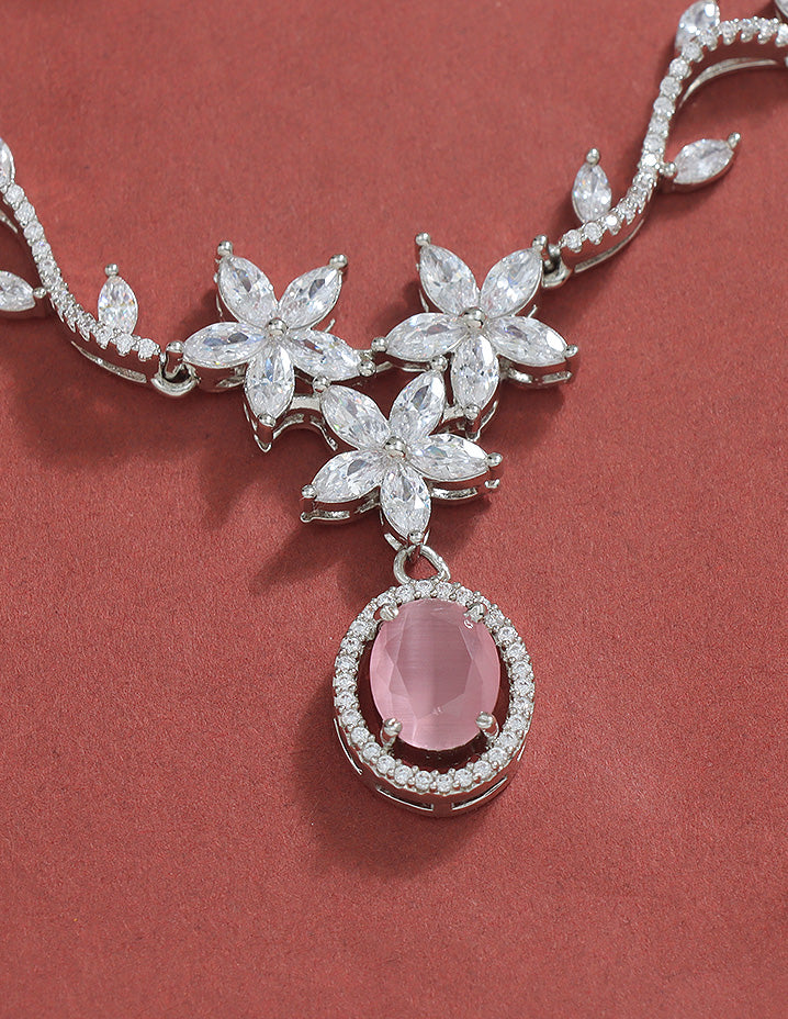 Designer Rhodium Polish Zirconia Necklace Set