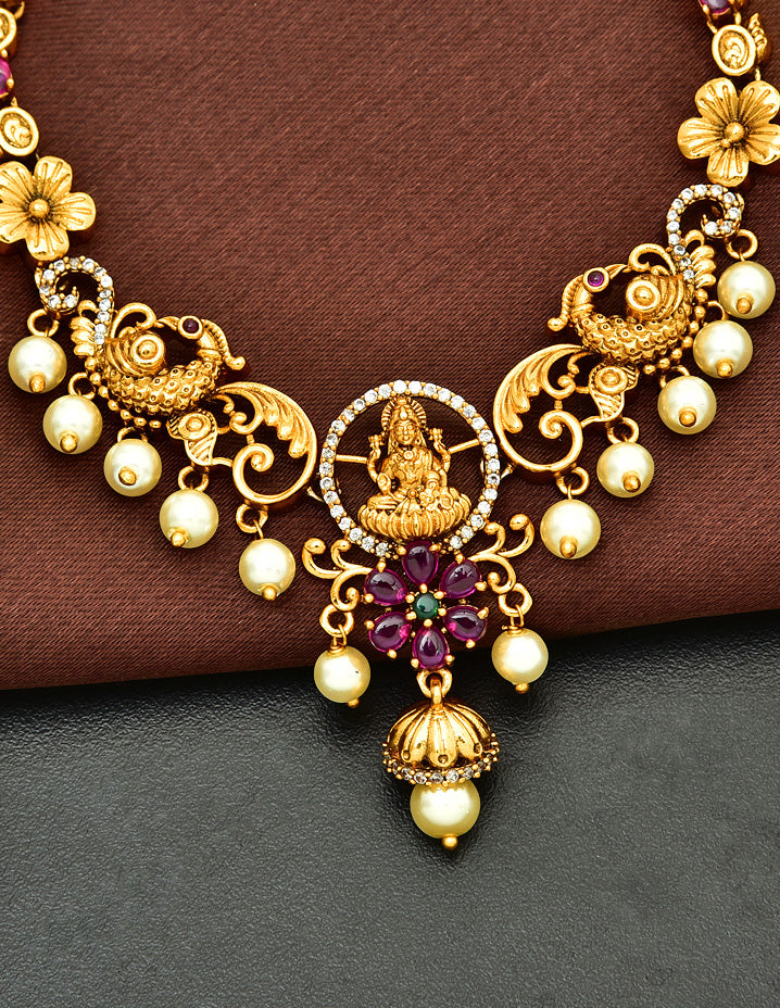 Antique Lakshmi Devi Zirconia Necklace Set 127901