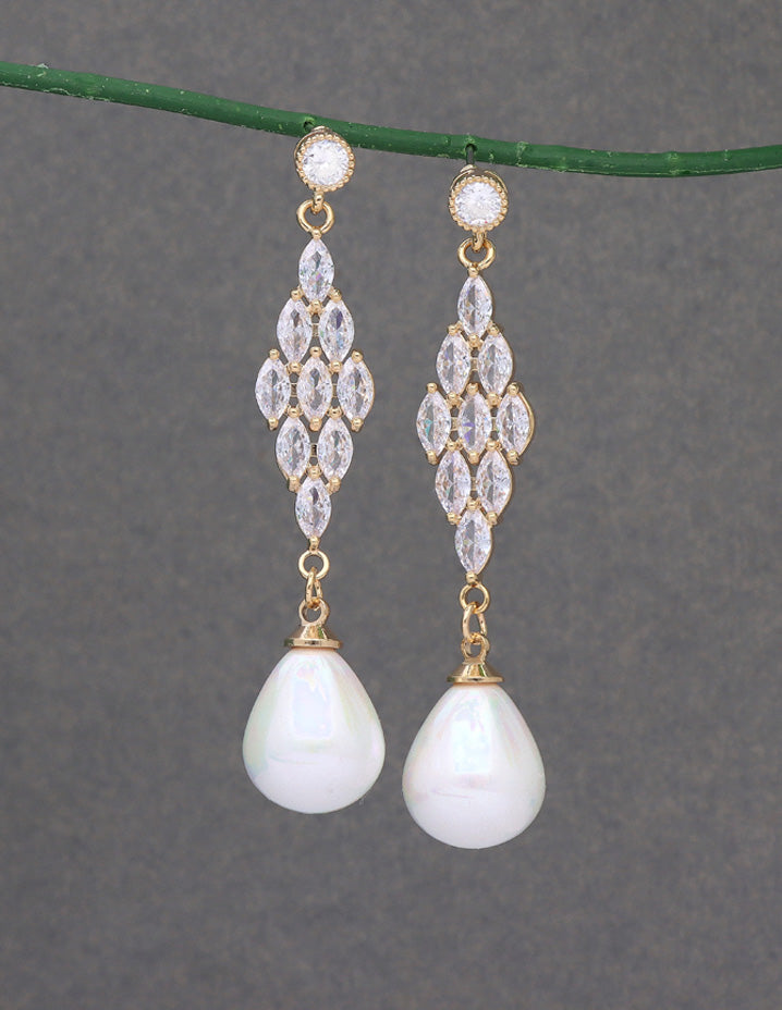 Zirconia Gold Polish Dangler Beads Drop Earrings