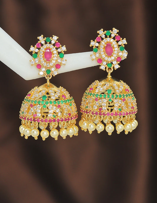 Designer Zirconia Jhumka Earrings