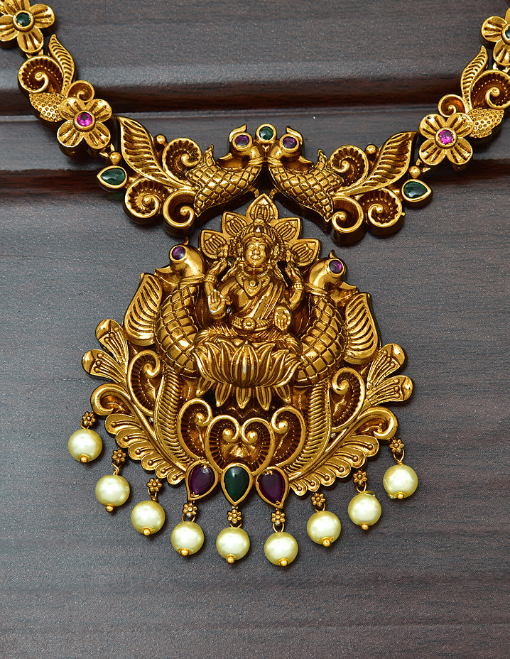 Designer Antique Lakshmi Devi Kempu Necklace Set