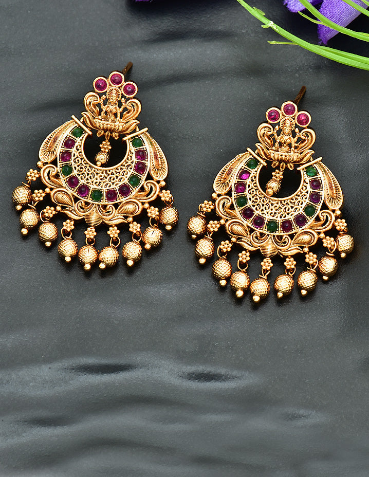 Designer Kempu Chandbali Earrings