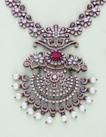 Designer BlackRose Polish Zirconia Necklace Set