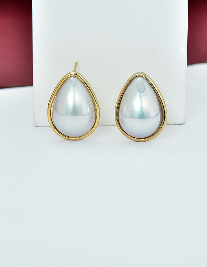 Zircon Mother Of Pearl Stud Earrings