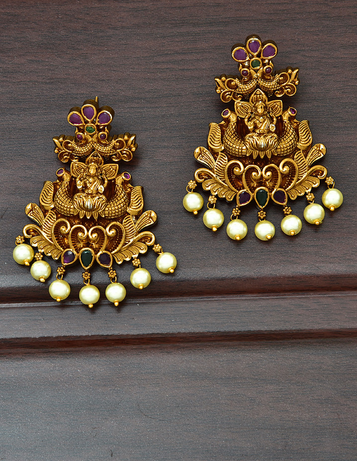 Designer Antique Lakshmi Devi Kempu Necklace Set