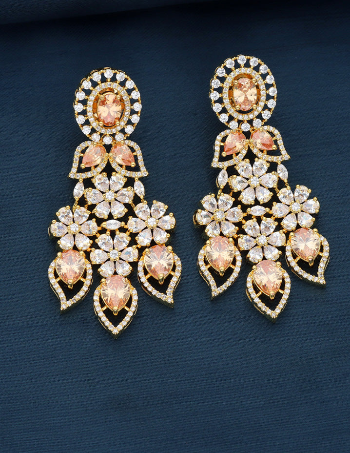 Zirconia Champagne Color Two Layered Designer Necklace Set